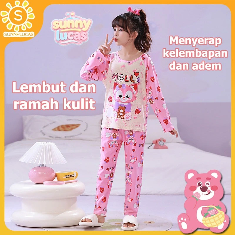 Sunny.Lucas Setelan Baju Tidur Lengan Panjang Untuk Anak Perempuan Laki Laki set Piyama Anak Print Kartun baju tidur anak perempuan
