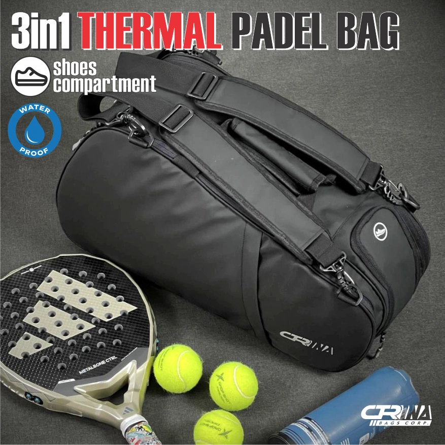 Tas Padel 3in1 THERMAL Waterproof  | Tas Raket Tenis Sekat Sepatu Bisa Custom Nama |  Isothermal Sport Bag Multifungsi