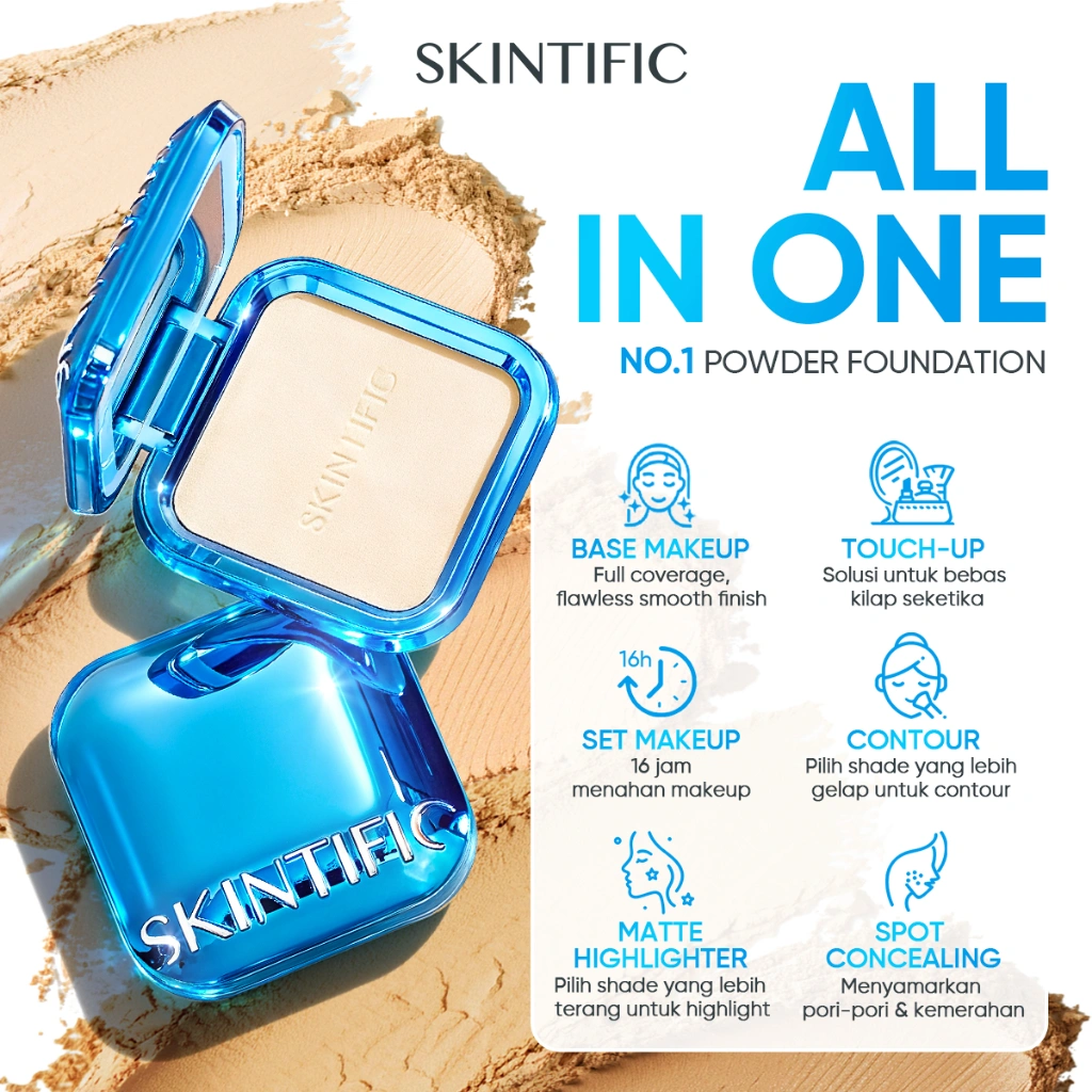 [Original] SKINTIFIC - 16 Jam Ultra Cover Powder Foundation 9g | Full Coverage Powder Matte Bedak Flawless Long-lasting Matte Finish Oily Skin Makeup bebas cakey & patchy Oil Control Kulit Berminyak