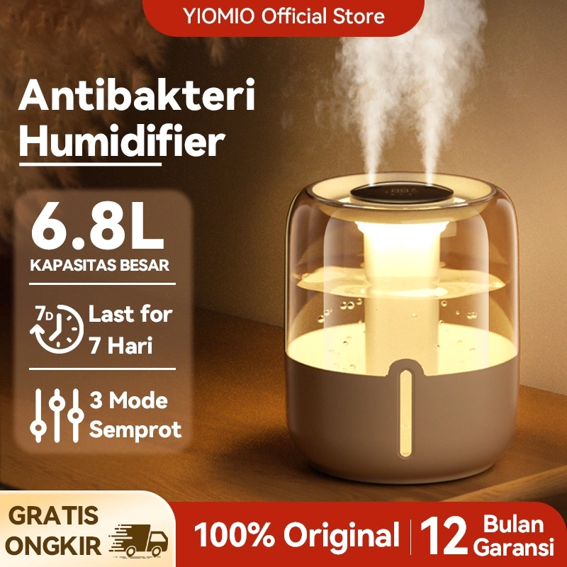 YIOMIO Humidifier 6.8L Ultrasonic - Air Purifier, Diffuser Aromaterapi, LED Night Light, Type-C, Dual Hole, 16dB Senyap, untuk Kamar Tidur Health Humidifier Pelembap udara