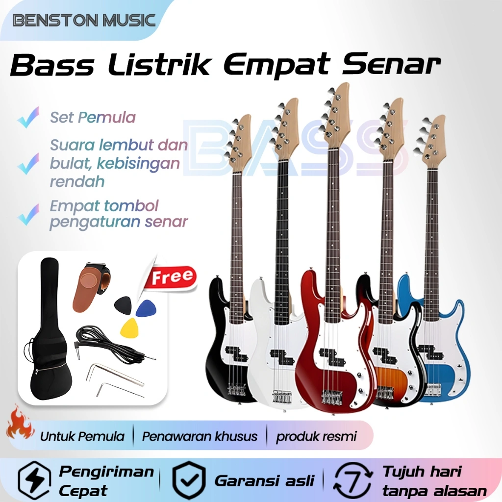 Benston Music-Bass Listrik / Bass Listrik Empat Senar / Set Pemula / Bass Profesional untuk Pertunjukan Rock