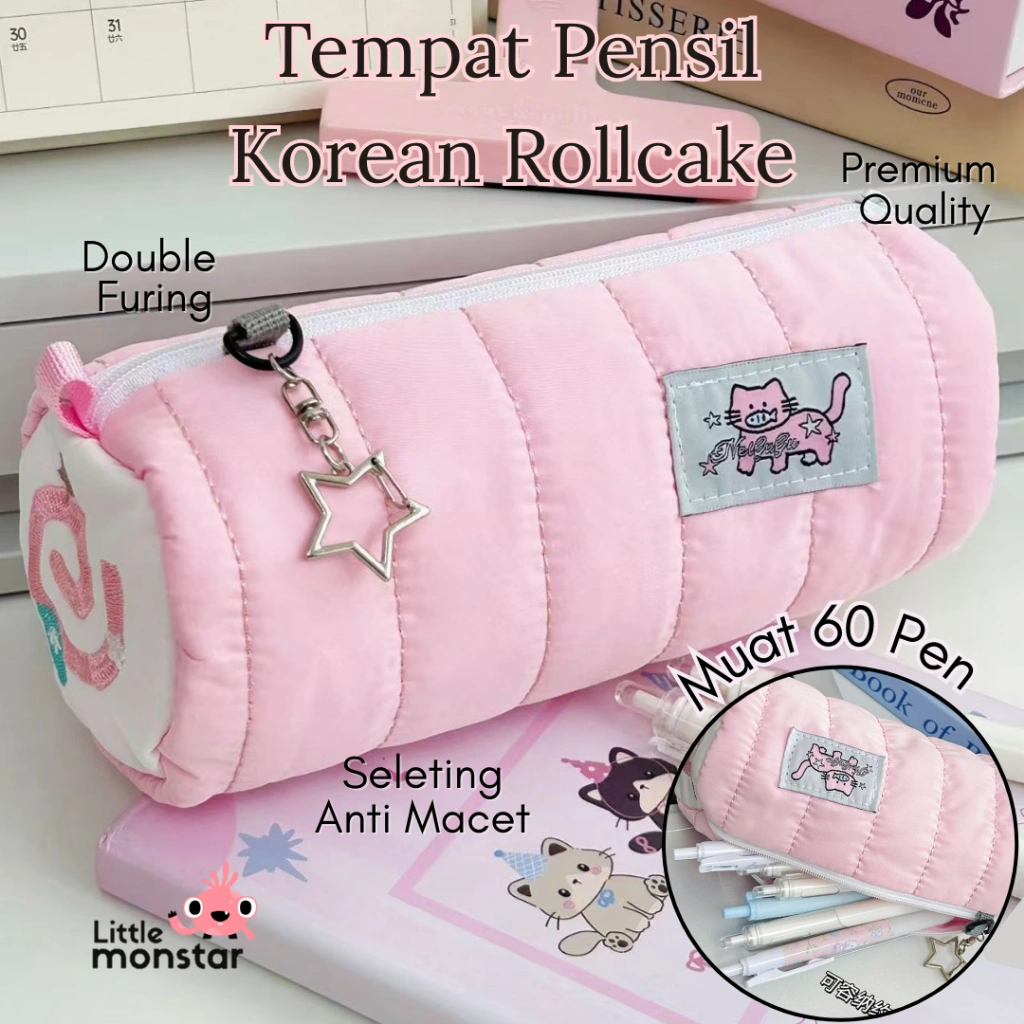 Tempat Pensil Aesthetic Korean Style Tempat Pensil Lucu Kapasitas Besar Muat 60pen + FREE GANCI LUCU