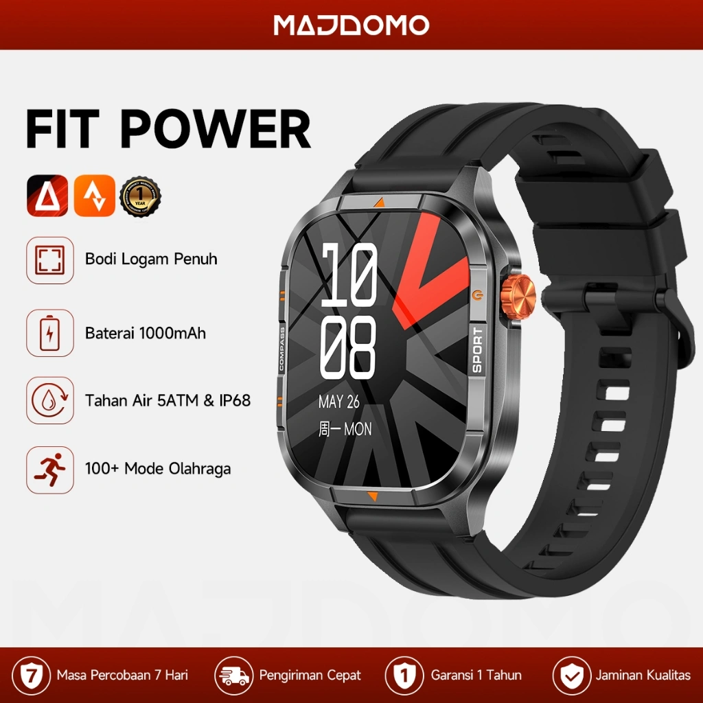MAJDOMO Jam Tangan SmartWatch 2.01" | Tahan Air 5 & IP68 | Baterai Hingga 30 Hari | Bluetooth calling | 100+ Sports Modes | Pemantau Heart Rate & Sleep Tracking | SmartWatch Pria |AI Watch | GPS positioning