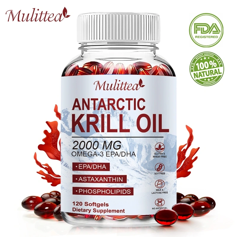 Mulittea Antarctic Krill Oil 2000 mg Astaxanthin & Phospholipids For Brain, Heart, Joint, Skin & Immune Support - Dietary Supplement 120 Kapsul Untuk Dukungan Otak, Jantung, Sendi, Kulit dan Kekebalan Tubuh