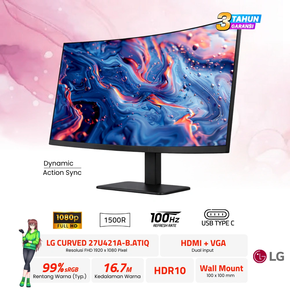 Monitor LG 27" Curved 27U421A-B | LG 24" Curved 24U421A-B 100Hz Full HD HDMI VGA Borderless