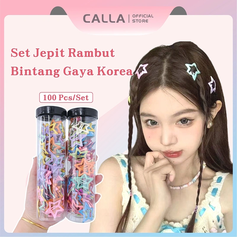 Calla Jepit Rambut Bintang Korea 100 Pcs / Kaleng / Jepit Rambut Bintang Berwarna-warni / Aksesori Rambut Bintang