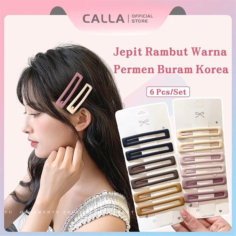 Calla Jepit Rambut Berwarna Buram Korea/Jepit Rambut Sisi Buram Tiga Warna 6 Pcs/Aksesori Rambut Fashion
