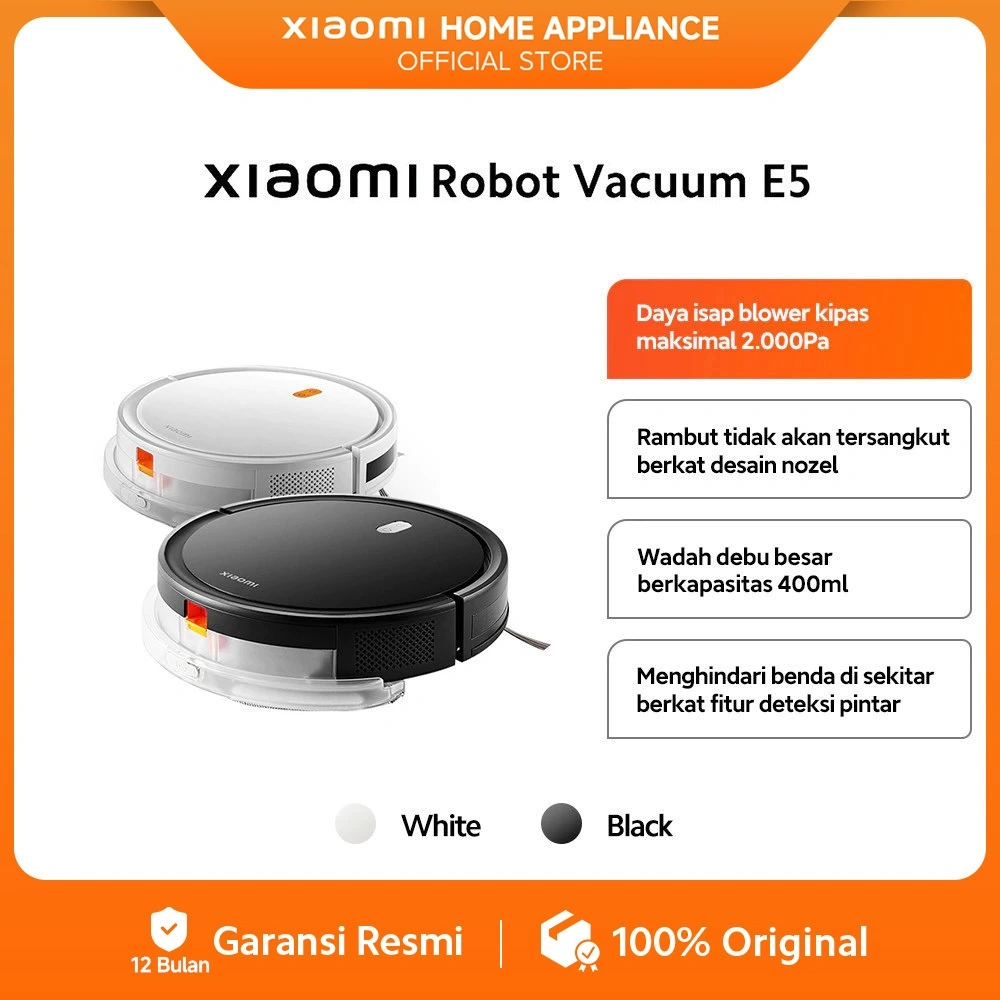 Xiaomi Robot Vacuum E5 | Ringkas dan Ringan | Daya Hisap 2000Pa | Fitur Sapu dan Pel | Vacuum cleaner otomatis [ Official Store ]