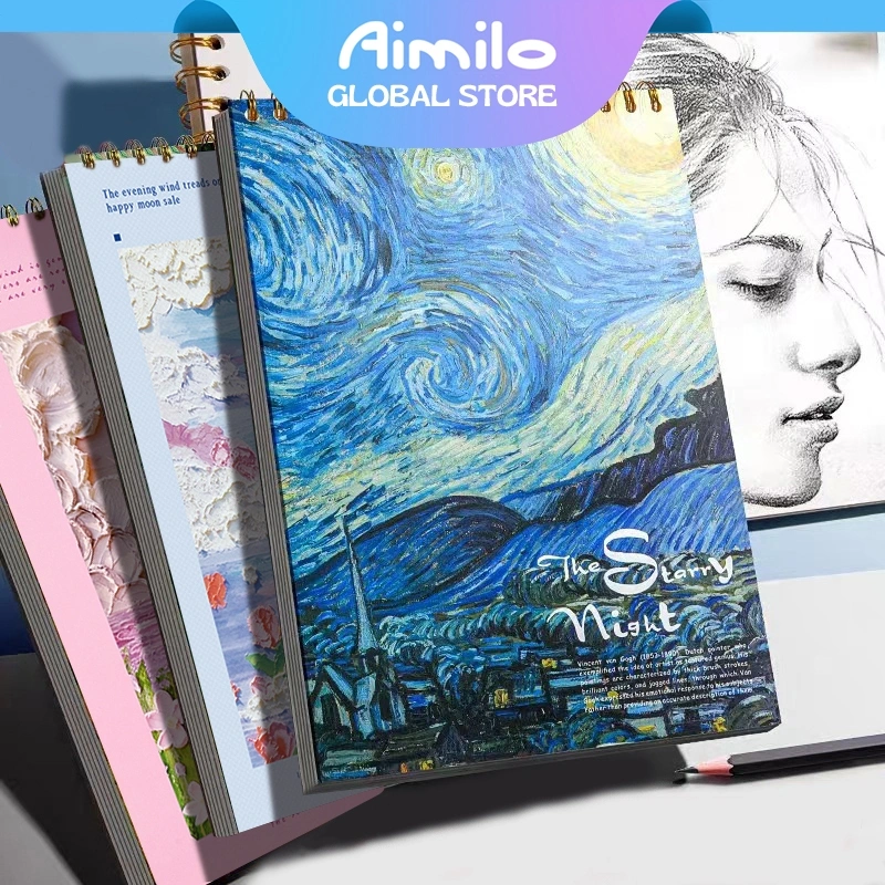 Aimilo Sketchbook A4 Buku Gambar Vertikal Jilid Spiral Aesthetic Buku Sketsa 45 Lembar