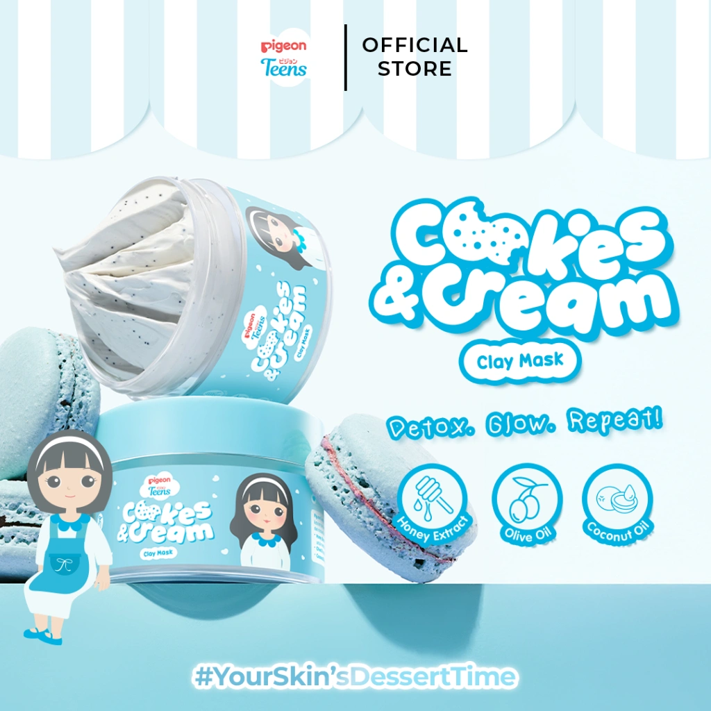 Pigeon Teens Cookies and Cream Clay Mask 60GR |Skincare Remaja | Skin Detox |Soft Creamy Texture & Non-Drying Formula |Gentle Exfoliation