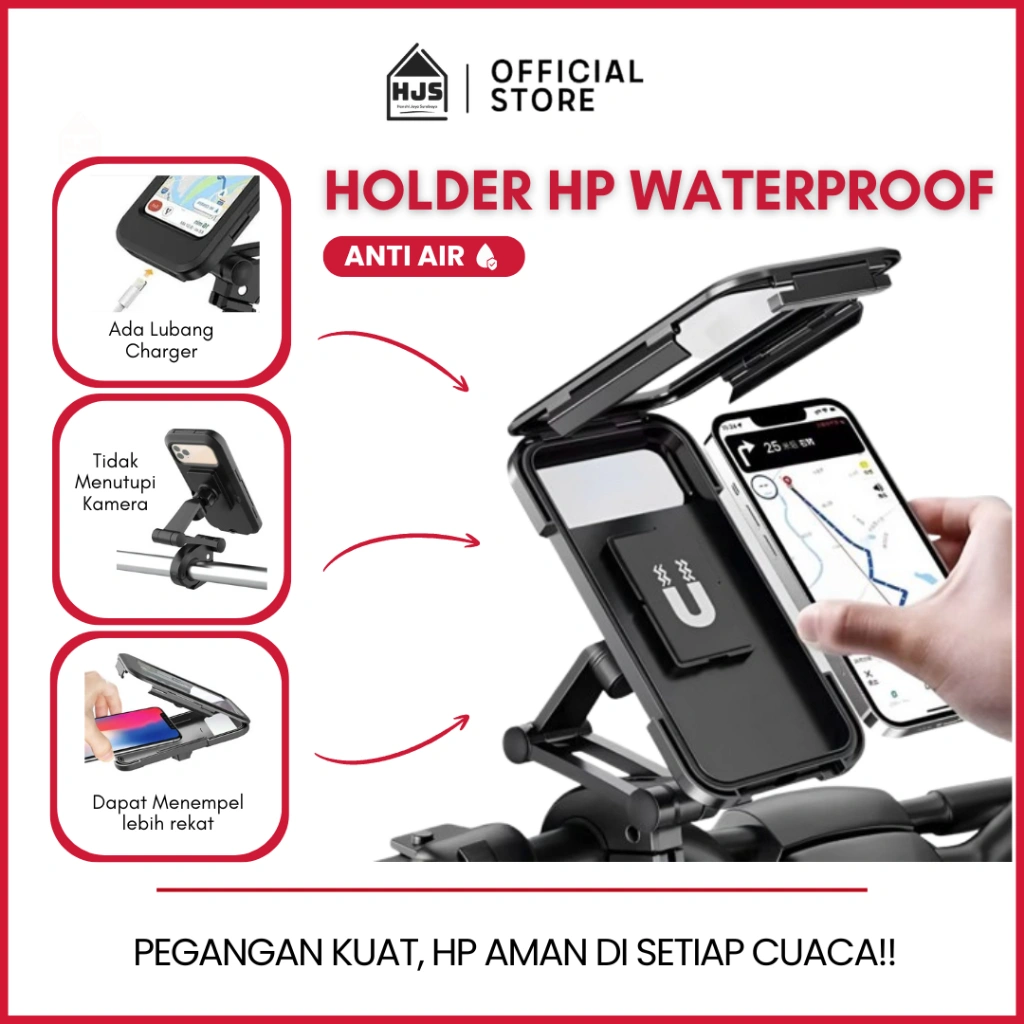 Holder Hp Motor Waterproof Anti Air Kuat Kokoh Untuk Pemasangan Di Stang Motor / Tempat HP Anti Air 360 derajat