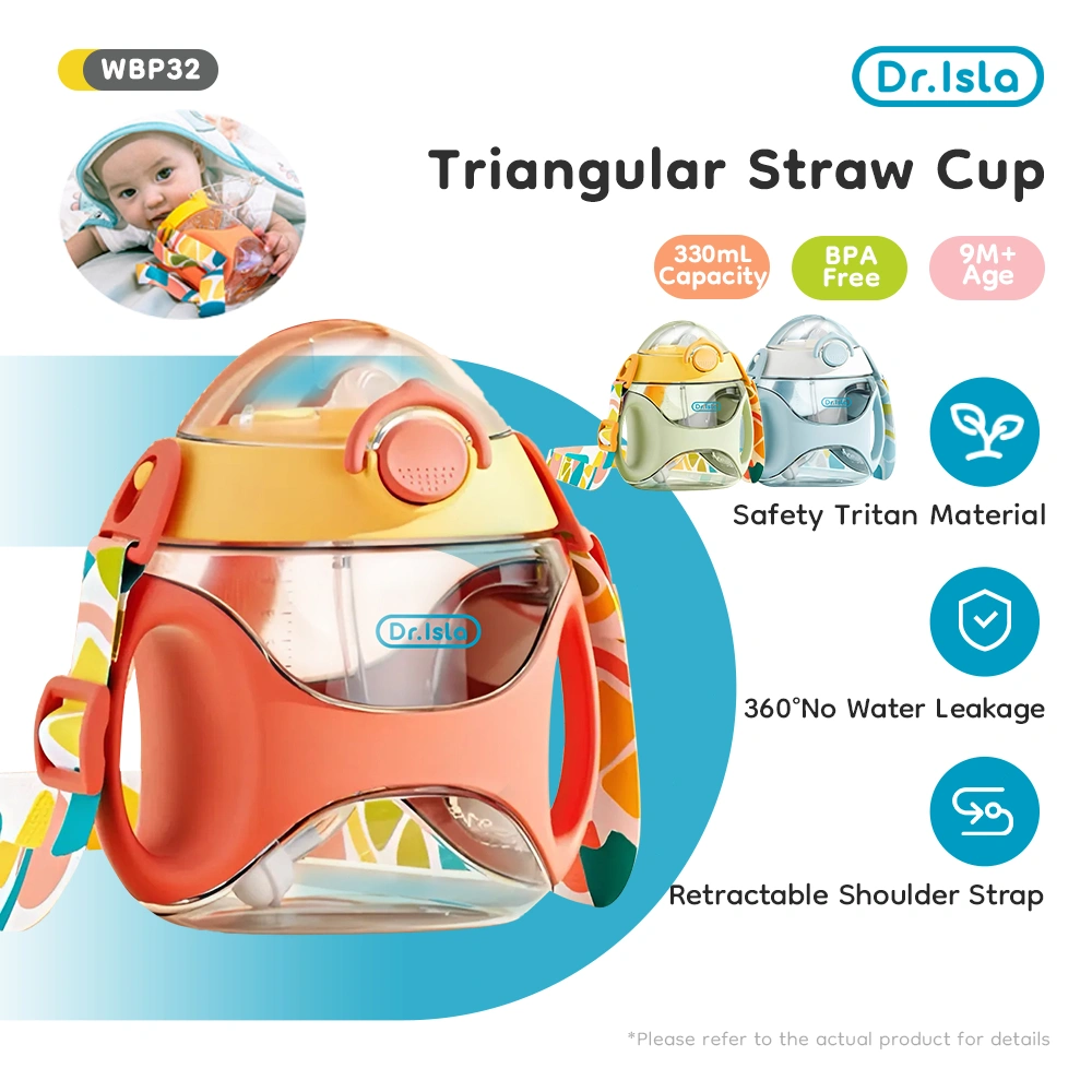 Dr.Isla Botol Minum Anak 330ml Bahan Tritan Botol Straw Sippy Training Cup BPA Free Baby Botol Minum Dengan Pegangan Tangan Tutup Pengaman WBP32