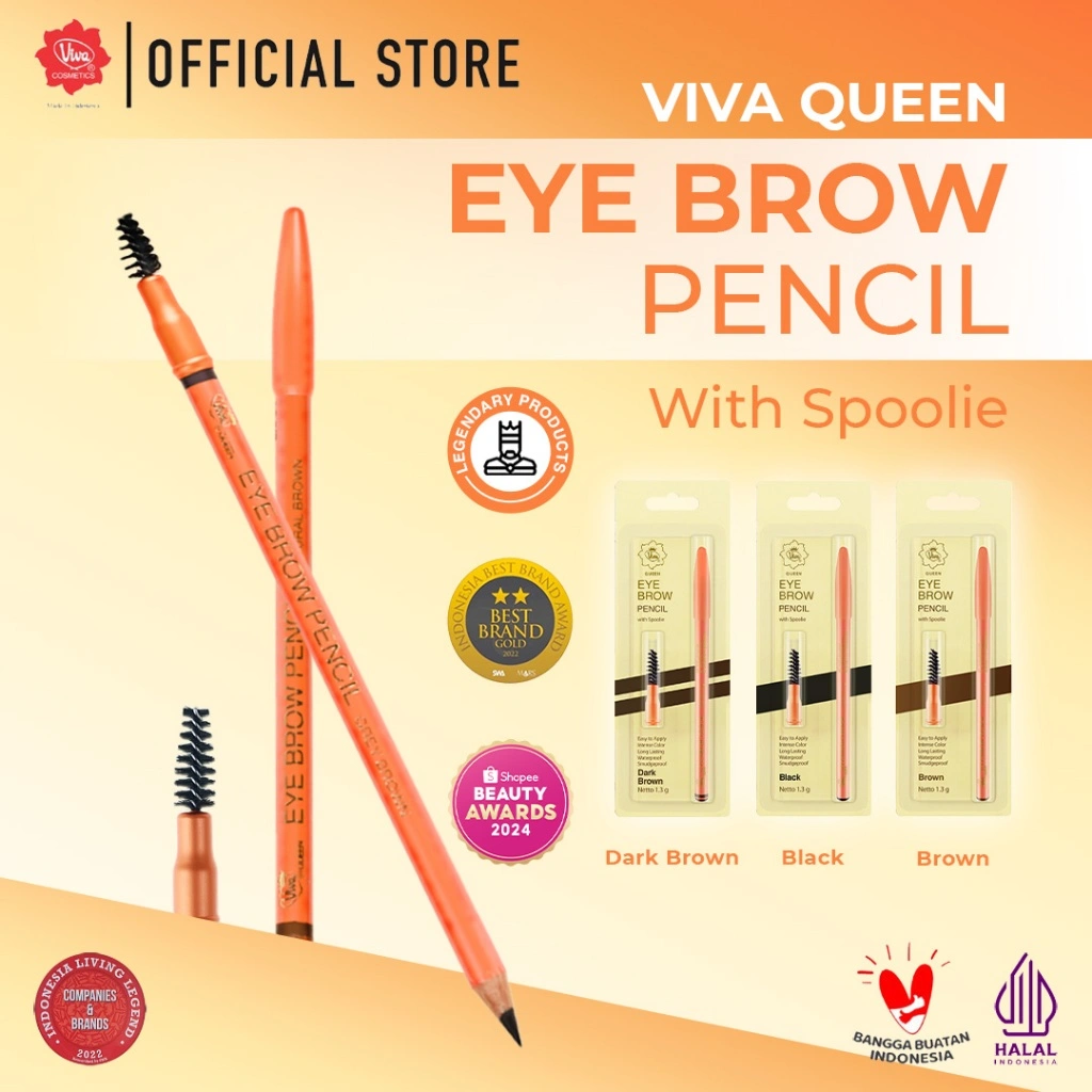Viva Queen Eye Brow Pencil (WATERPROOF, SMUDGEPROOF & TRANSFERPROOF)  - Tersedia 3 Varian Warna