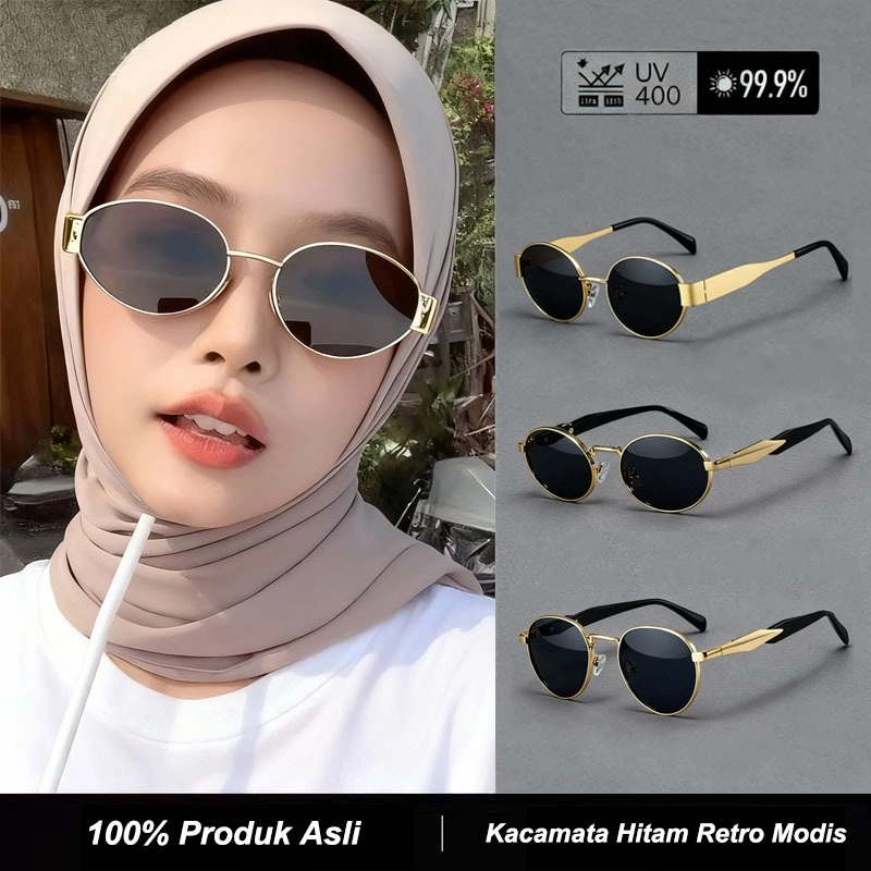 Y2K Kacamata Hitam Oval Wanita Pria Logam Bingkai Kecil Retro Fashion