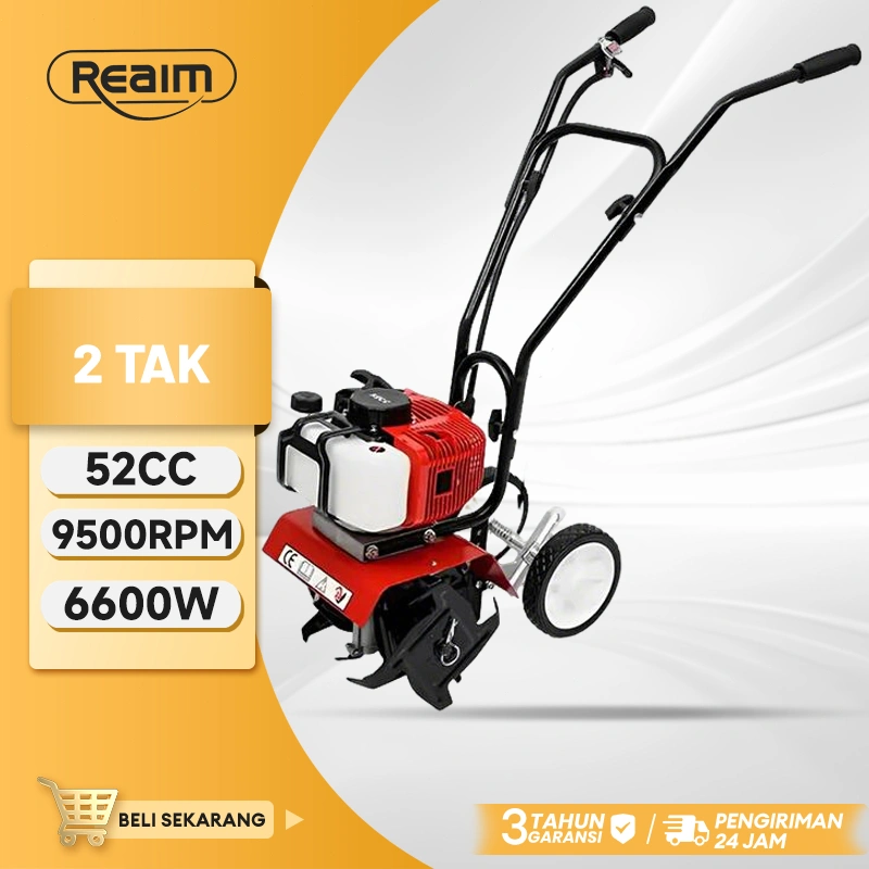 REAIM Cultivator Mini Tiller Bensin Traktor Sawah Mesin Bajak 52CC Mesin 2Tak Alat Tanam Padi
