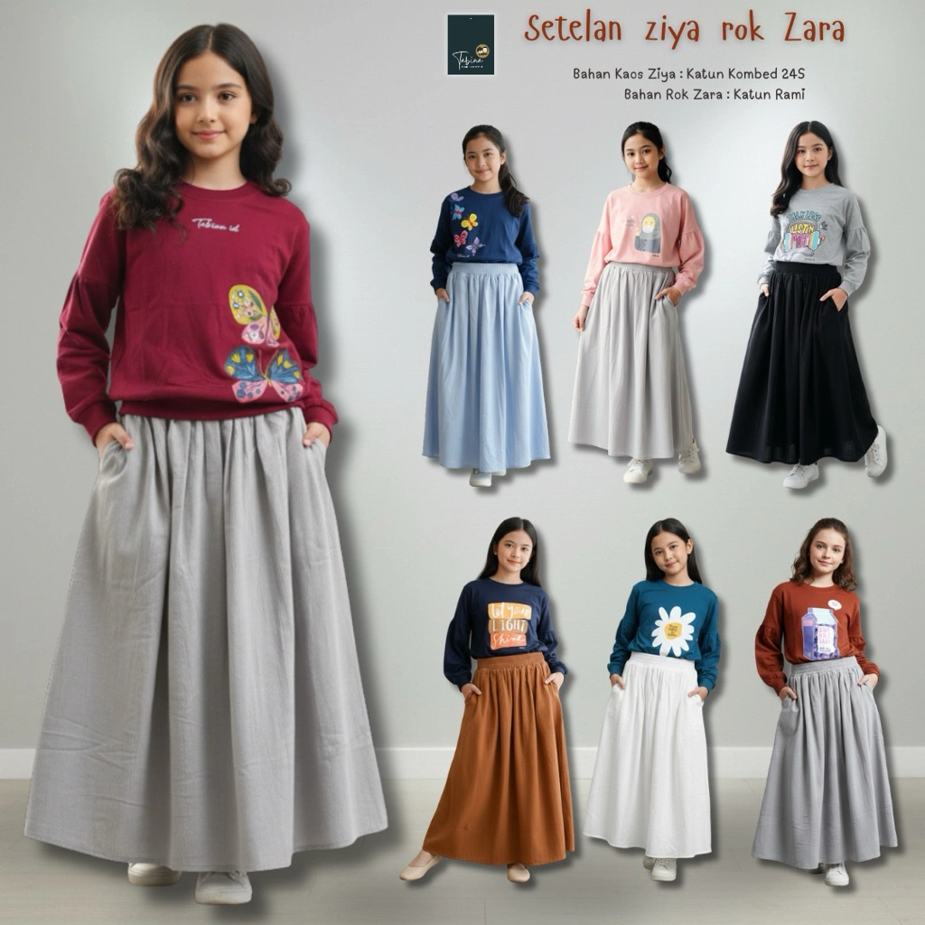 Setelan Rok Anak Perempuan hingga Remaja TABINA Seri Ziya Zaraa usia 5 - 14 tahun