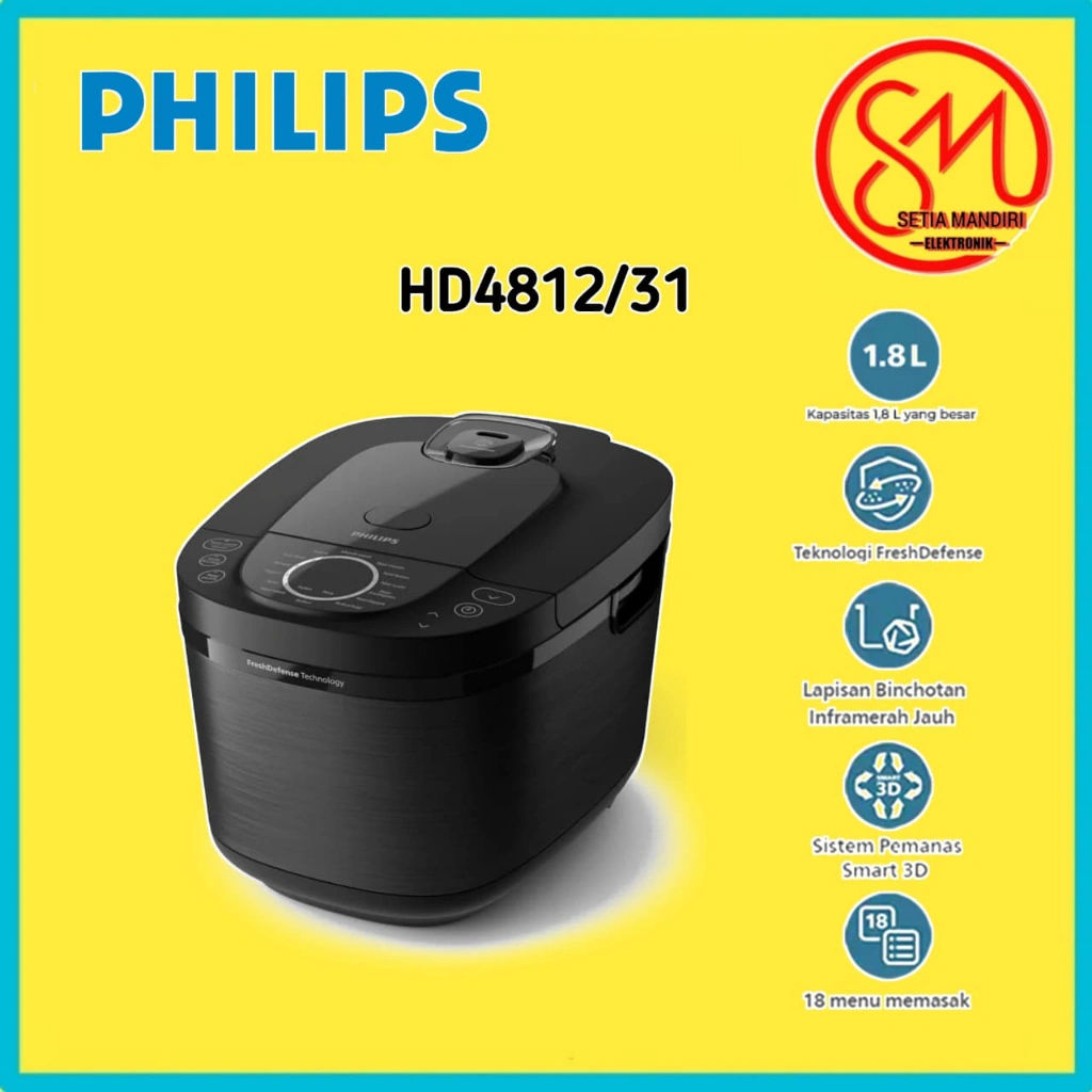 PHILIPS Rice Cooker Digital 1.8 Liter FreshDefense Technology Anti lengket - HD4716 HD4712 HD4812