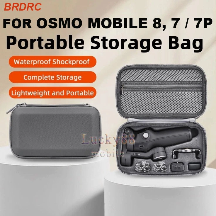BRDRC Storage Bag For DJI Osmo Mobile 8 7 / 7P Protective Carrying Case Waterproof Handheld Gimbal Accessories Tas Tangan Genggam Portable Tas Pembawa Penyimpanan Camera Gimbal Dan aksessoriesnya Kamera Action Fotografi Kotak Box Dengan Landyard OM 7 / 7P