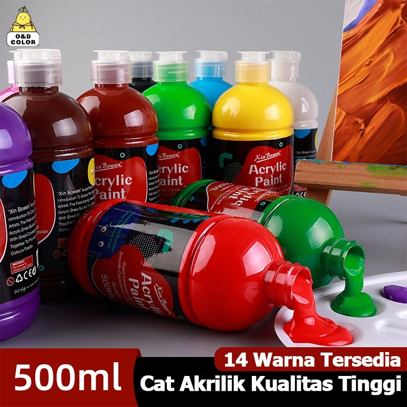 O&D Color Kualitas Tinggi Yang Dipilih Cat Akrilik 500ML Tahan Air Dan Tidak Mudah Memudar Cat Matte Cocok Untuk Kain / Pakaian / Kuku / Kanvas / Batu Non-Toxic DIY Lukisan Dinding / Graffiti
