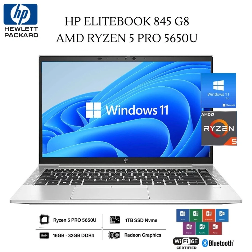 LAPTOP HP ELITEBOOK 845 RYZEN 5 PRO 5650U RAM 32GB/1TB SSD 14" FHD - TOUCH/ NO TOUCH