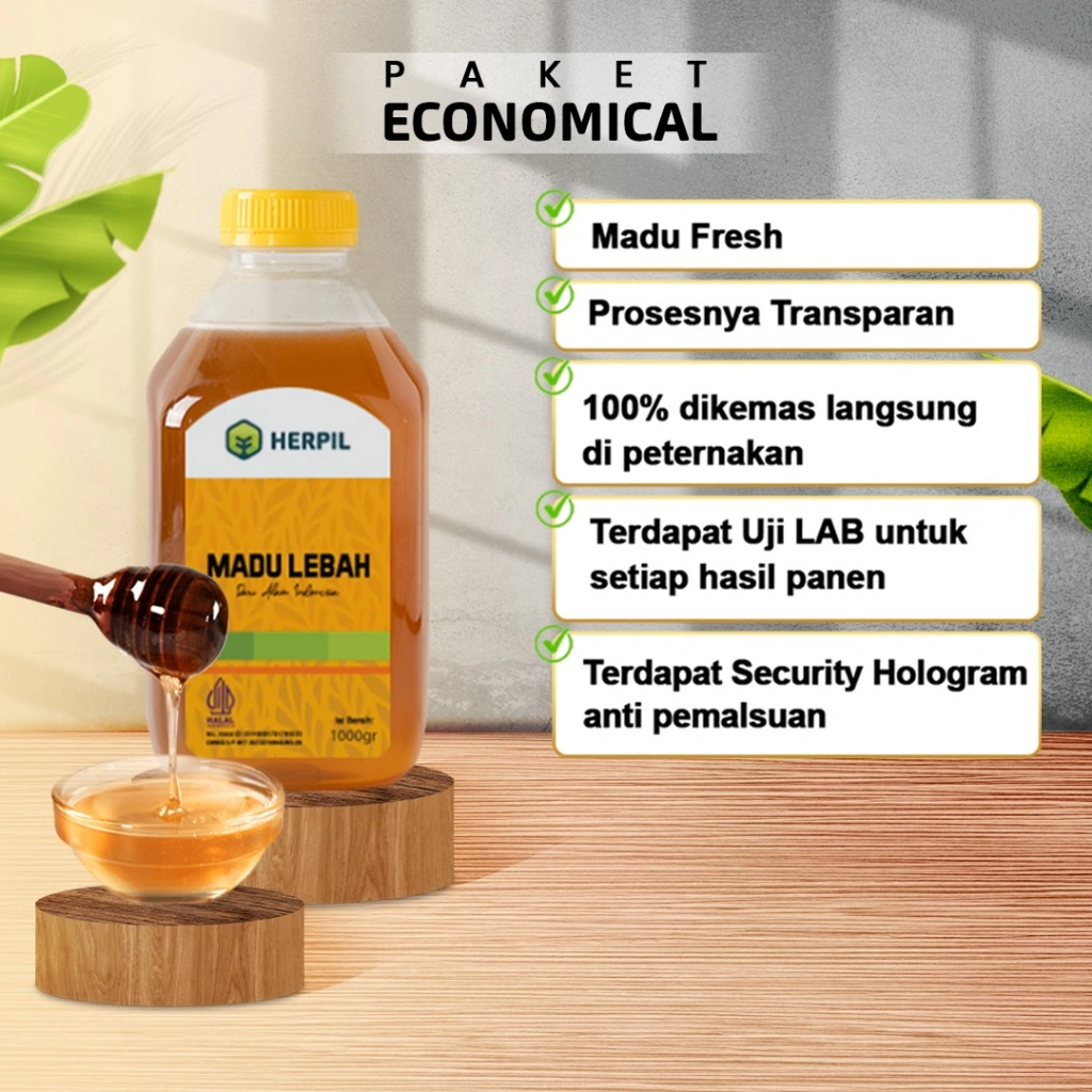 Herpil Madu Lebah 1 Kg, Madu Murni Fresh Nektar Multiflora 100% Dikemas di Peternakan, Sumber Energy
