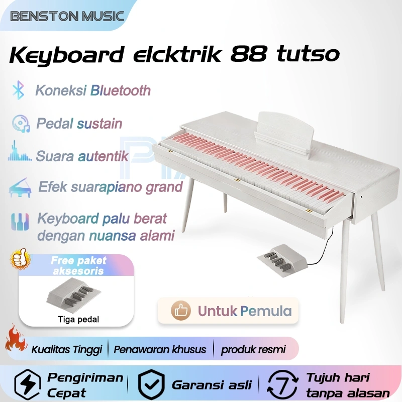 Benston Music- Piano digital dengan meja laci, Keyboard elektrik 88 tuts tipe laci kayu solid rumah/keyboard elektrik meja tipe laci pemula, Dilengkapi tiga pedal logam