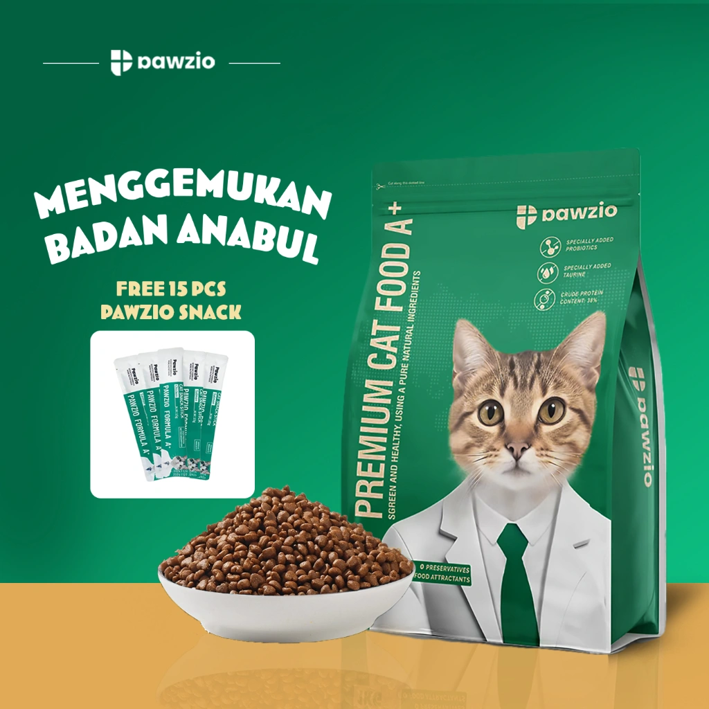 PAWZIO  CATFOOD MAKANAN KERING PROBIOTIK 1KG  dengan tambahan khusus TAURIN untuk menggembulkan