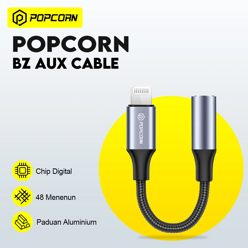 popcorn Aux Cable Adapter Untuk Iphone to Audio Male / Lighting to Aux 3.5 mm Converter Splitter / Connector Aux Headphone Jack Durable / Smartphone IOS Kabel Cable Converter Female/ Audio Call Open Mic Untuk Iphone 14 Pro Max 13 Pro Max 12 Pro Max