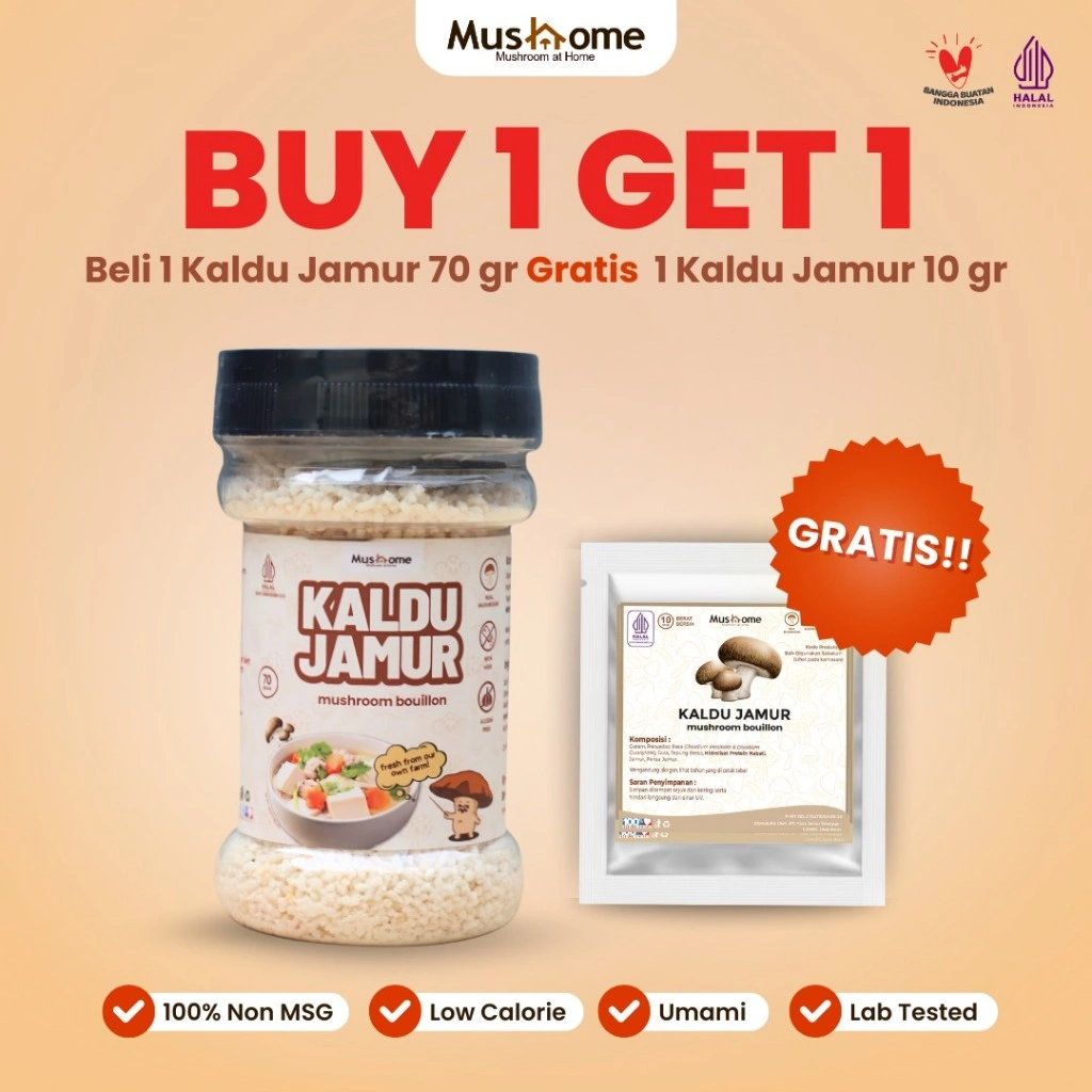 Kaldu Jamur Asli Botol NON MSG - Mushome - Rendah Kalori & Lebih Sehat