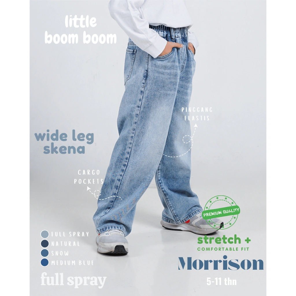 LITTLE BOOM BOOM - Celana Panjang Skena Jeans Anak Laki Laki Wide Loose Fit 5-11 Tahun Premium Wash