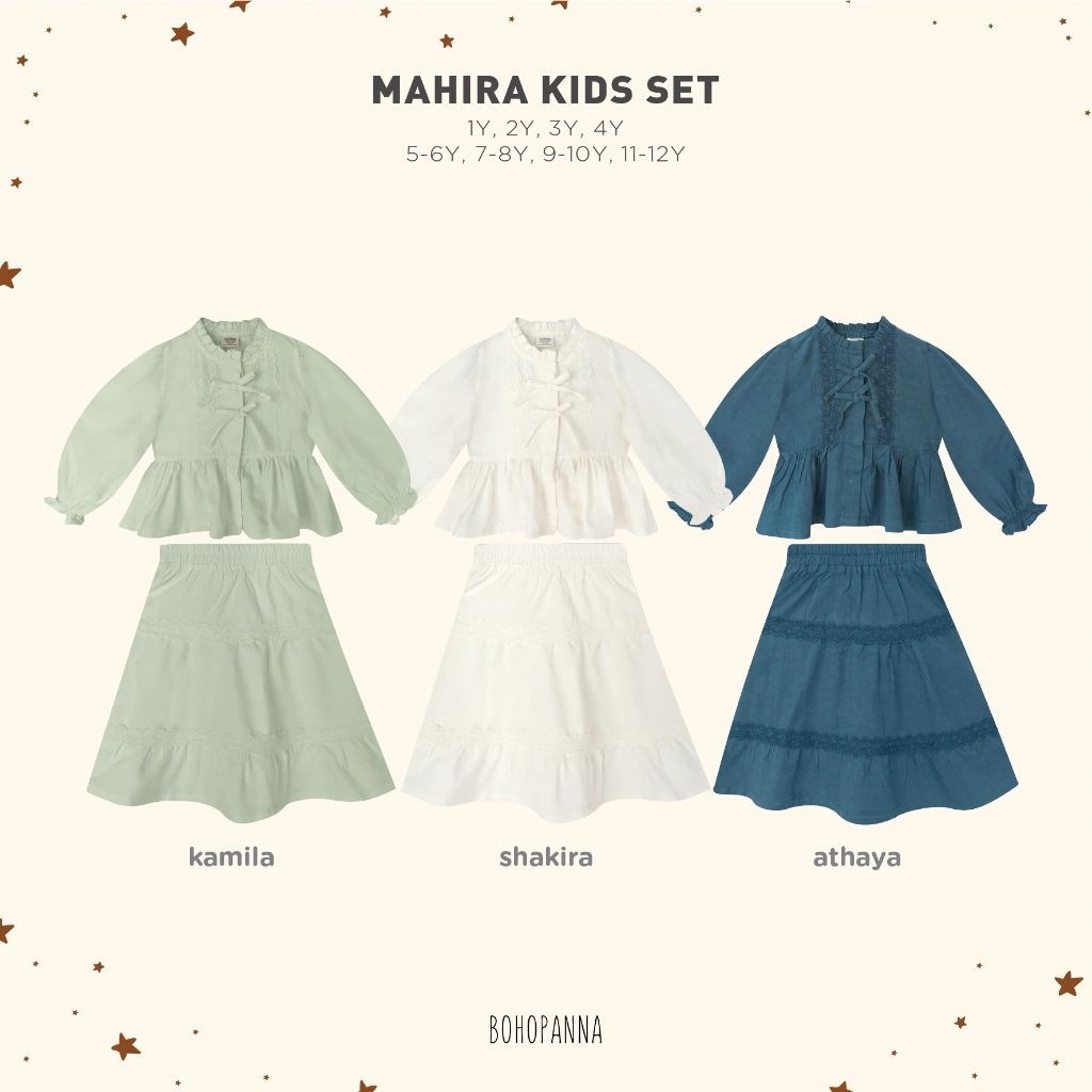 BOHOPANNA - RAYA COLLECTION - MAHIRA KIDS SET - SETELAN ANAK PEREMPUAN - BAJU MUSLIM ANAK PEREMPUAN