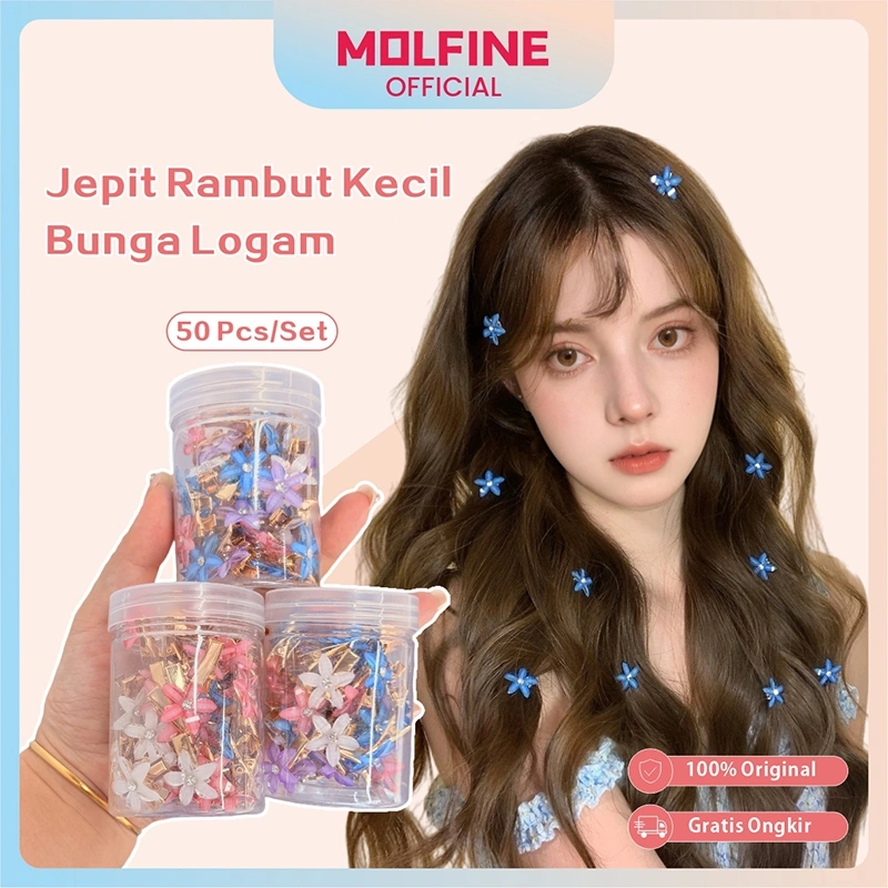 MOLFINE Set Jepit Rambut Bunga Mungil Dan Elegan Ala Korea 50 Pcs/ Jepit Samping Untuk Poni Atau Helaian Rambut Bagian Depan / Aksesori Tata Rambut Kepang Anak-Anak