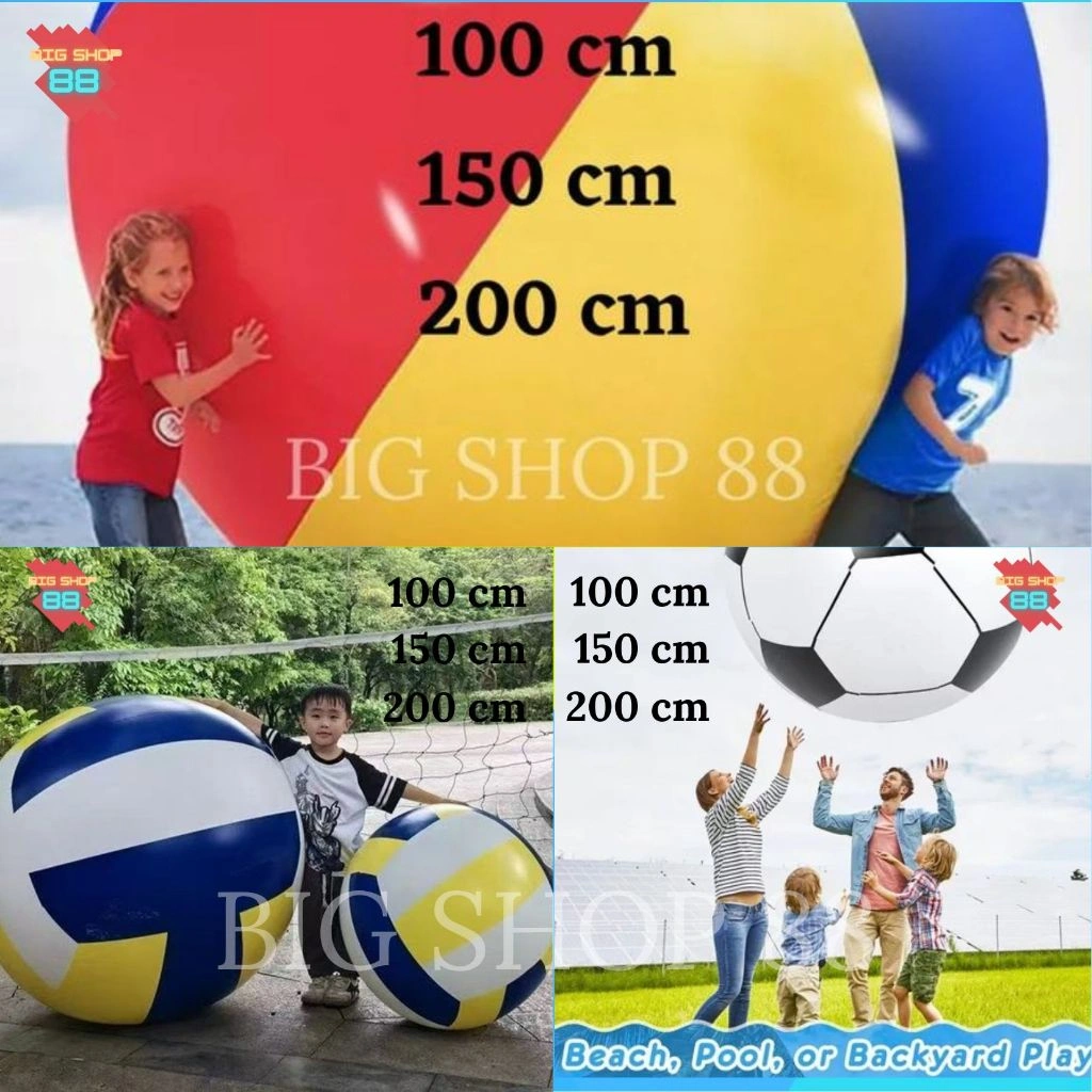 BOLA PANTAI ANAK TIUP JUMBO RAKSASA HUGE PVC INFLATABLE GIANT BEACH BALL BOLA VOLI PANTAI AIR PVC 100CM 150CM 200CM