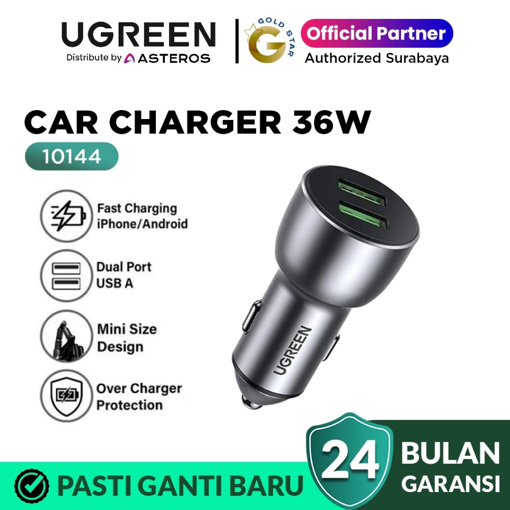 UGREEN Car Charger Mobil Dual Port USB A Fast Charging 30w 36w