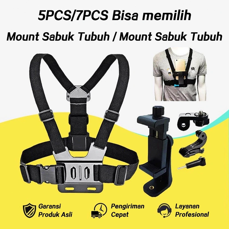 5/7pcs Set Tali Dada / Chest Strap Universal Dudukan HP Kamera Action yang Aman dan Anti-Getar Perlengkapan Vlog Lengkap