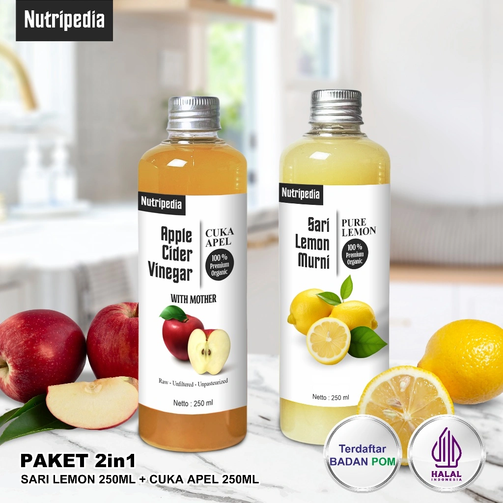 Nutripedia Paket 2in1 Diet Dan Detox Cuka Apel 250ml + Sari Lemon 250ml