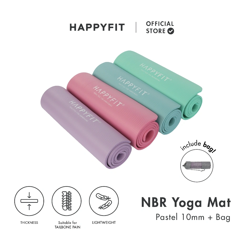 HAPPYFIT - Yoga Mat Pastel NBR 10mm (FREE TAS) / Matras Yoga / Matras Olahraga / Matras NBR