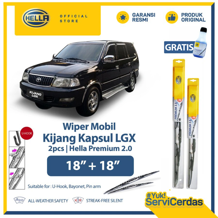 Hella Wiper Mobil TOYOTA  Kijang Kapsul LGX 18” + 18” (2pcs) - Wiper Premium Aksesoris Tipe Mobil Kijang Kapsul