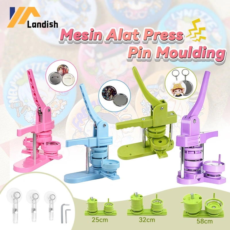 READY&SET LENGKAP Mesin Press Pin Moulding 25/32/58mm Bahan Plastik + 100PCS Gratis! Alat DIY Cetak Lencana Anime, Brooch Medal Seni, Peralatan Produksi Mandiri Nama