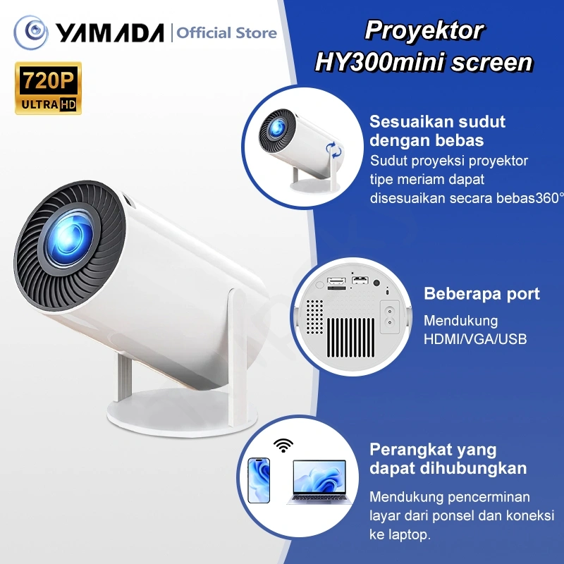 Proyektor HY300mini Screen 1080p Telepon Wireless Portability Proyektor 5000 Lumens Projector