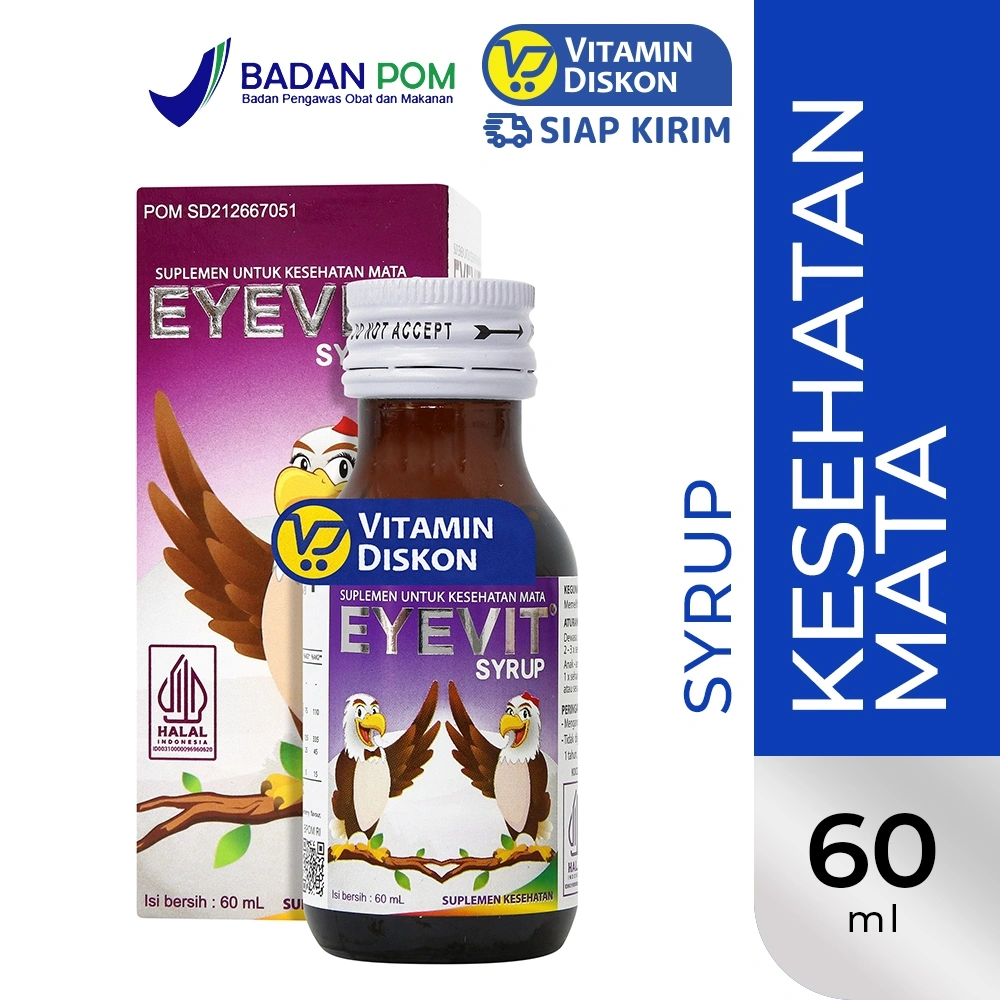EYEVIT SYRUP 60 ML | Suplemen Kesehatan Mata, Mata Kering, Mata Lelah, Melindungi Mata dari Radikal Bebas, Mengurangi Mata Minus, Membantu Fungsi Penglihatan, Vitamin A, Sirup Kesehatan Mata