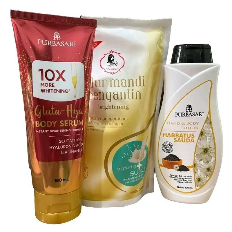 [Isi 3 Pcs] Paket Hemat Purbasari Lulur Pengantin 500gr ll Body Serum 180ml ll Hand&Body Habbatussauda 200ml