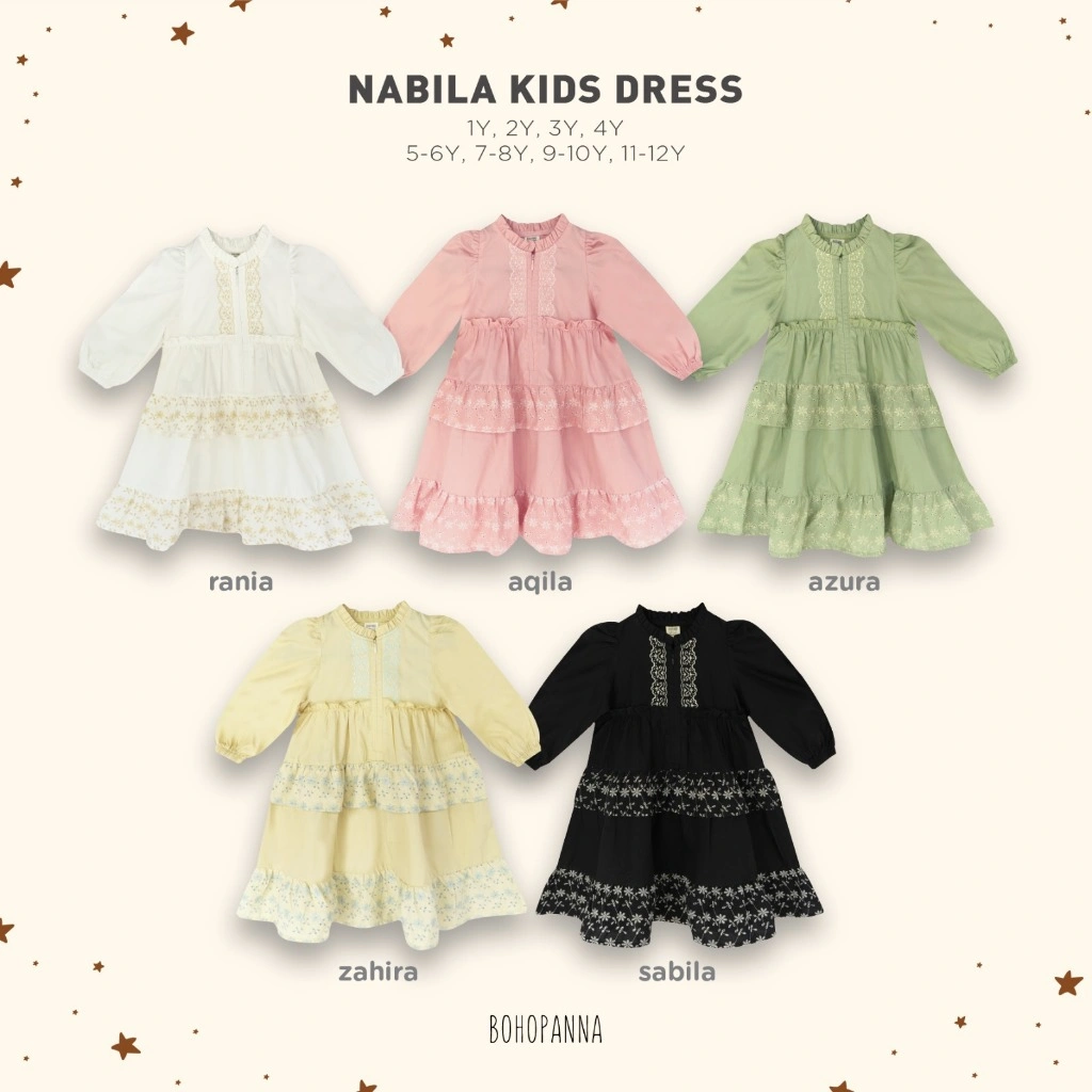 BOHOPANNA - RAYA COLLECTION - NABILA KIDS DRESS - Dress Anak - Baju Muslim Anak