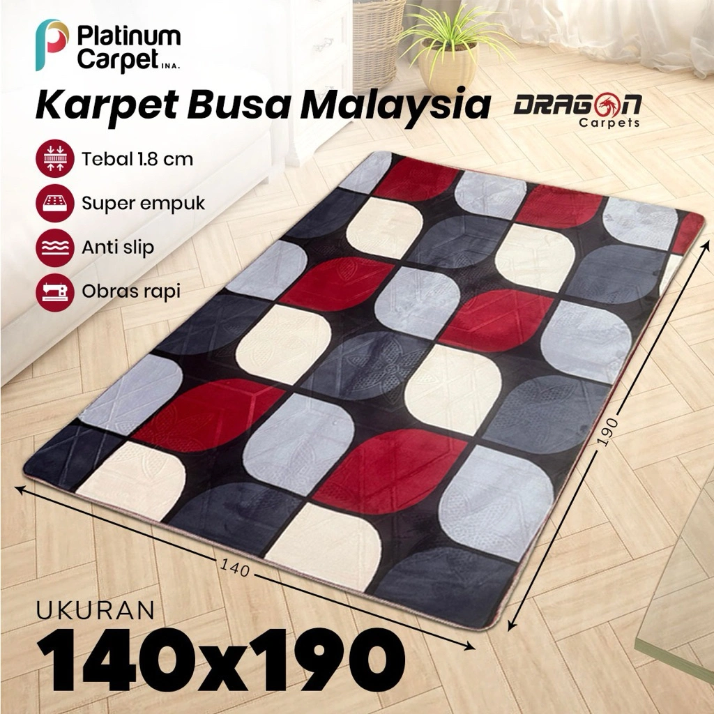 Karpet Busa Malaysia Dragon 140x190 • Tebal 1.8 cm • Super Empuk • Anti Slip • Obras Rapi