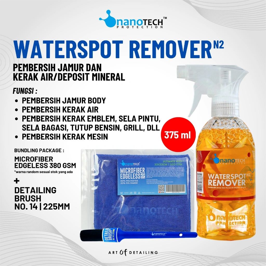 WATERSPOT REMOVER + DETAILING BRUSH - nanoTECH PROTECTION - PEMBERSIH JAMUR BODY DAN KERAK AIR - PEMBERSIH DEPOSIT MINERAL KERAK EMBLEM  - KERAK MESIN - KERAK SELA PINTU Car Logam