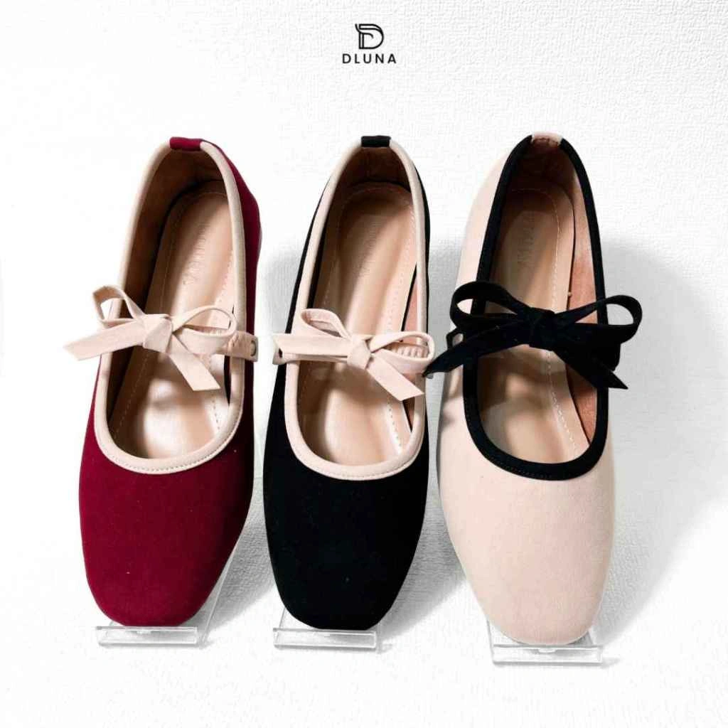 Dluna - Ella Flatshoes Beludru || Flatshoes Wanita Korean Style Sendal Flat Sendal Slip On