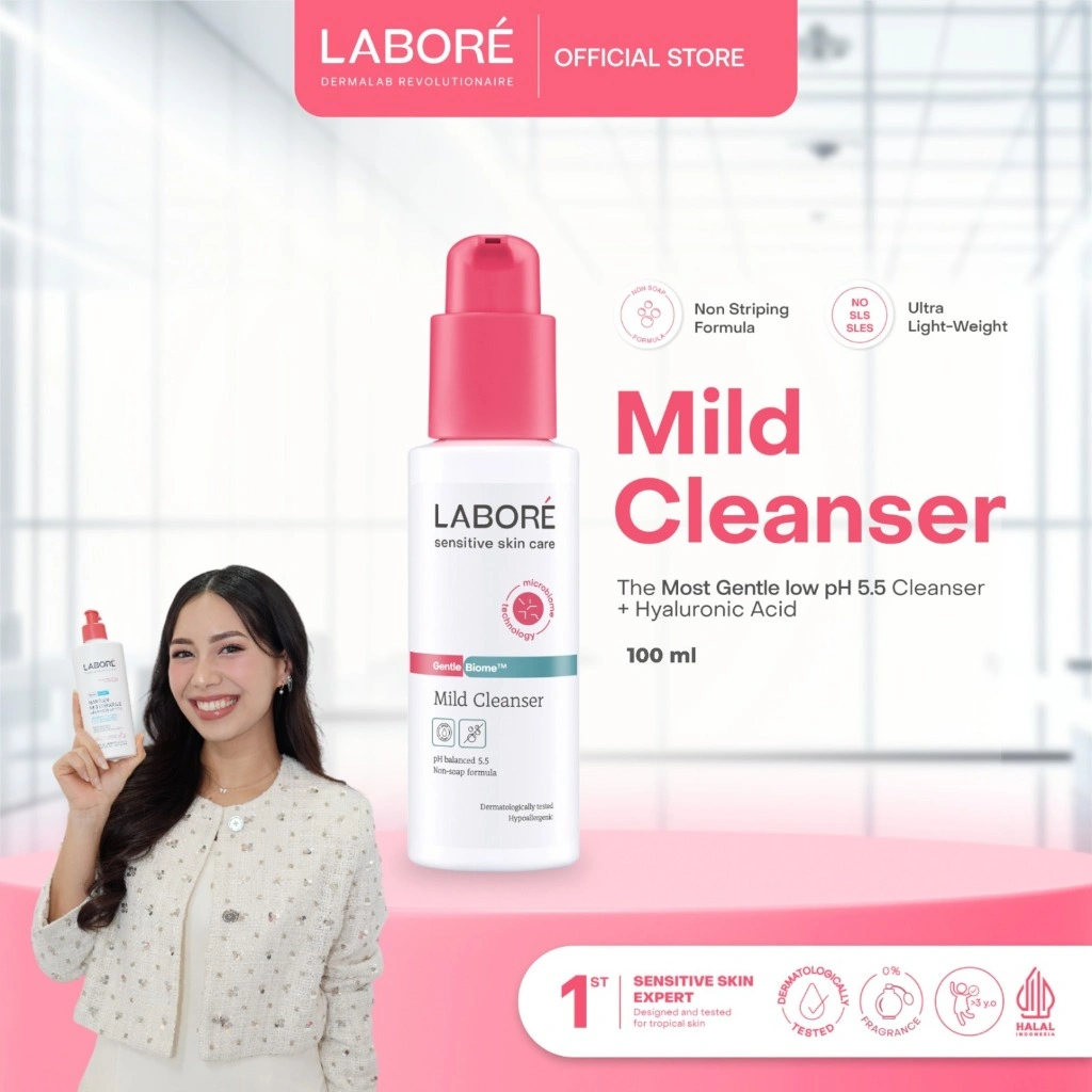 LABORÉ Sensitive Skin Care GentleBiome™ Mild Cleanser 100ml - Face Wash Sabun Pembersih Wajah Lembut Kulit Sensitif Low pH 5.5 Hyaluronic Acid All Skin Cetak Face Wash Gentle Guard Skin