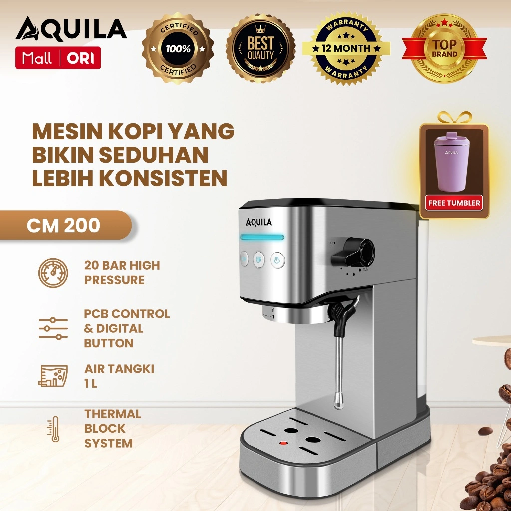 Aquila 3 in 1 Mesin Kopi Bubuk & Giling Espresso  Barista Icon  Espresso Machine 20bar Cm200