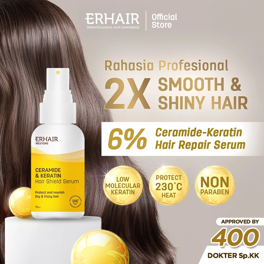 ERHAIR Restore Hair Shield Serum 70mL - Serum Melembutkan Rambut Kering & Frizzy | Ceramide & Keratin Hair Oil | Melindungi rambut dari paparan matahari | Heat Protectant