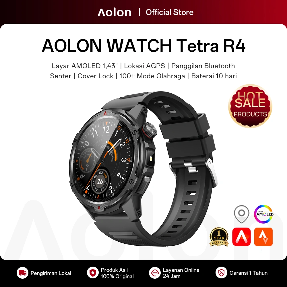 [Garansi 1 Tahun] Aolon Tetra R4 Smartwatch Amoled AOD Cover Lock Compass Bluetooth Call Smart Watch 1.46'' 466*466 Display Heart Rate&Blood Oxygen Sleep Monitoring